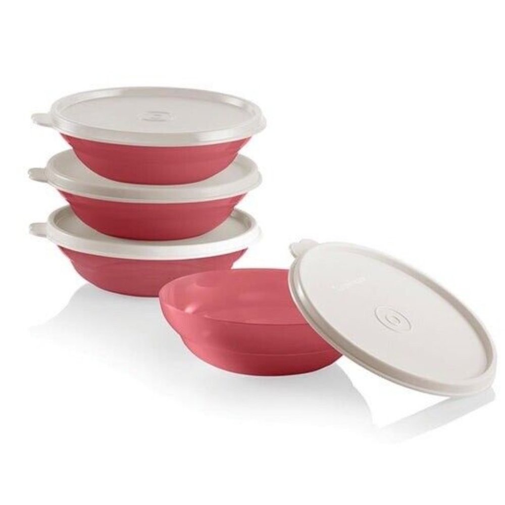 Tupperware Retro Chic Impressions Jr Cereal Bowls W/Seals Rose Color Set Of 4
